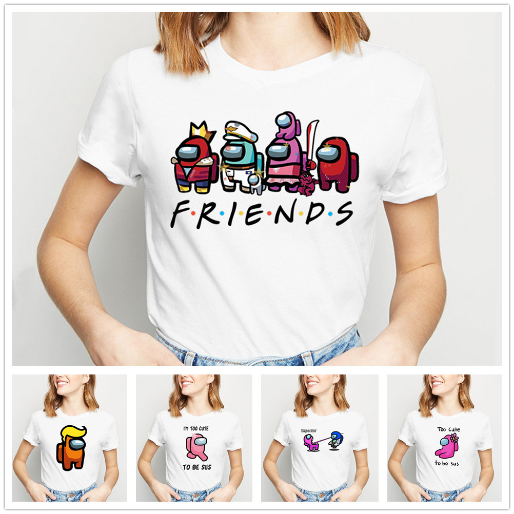 

Women's T-Shirt Summer tops Crew Neck Short sleeve Casual Girls shirt Game Among Us printing Cartoon funny white S/M//XL, #6