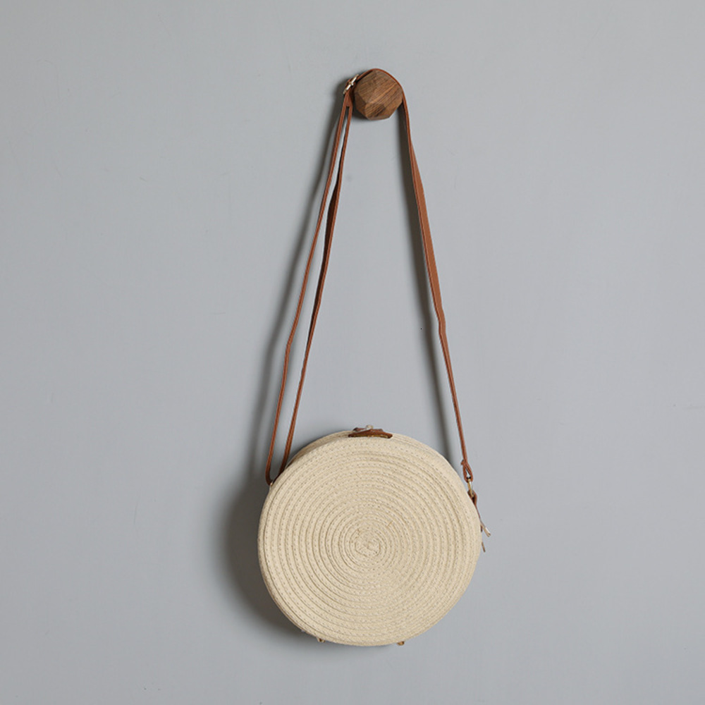 

2021 Straw Woven Bag Simple Women's Single Shoulder Slanting Round Beach, Khaki