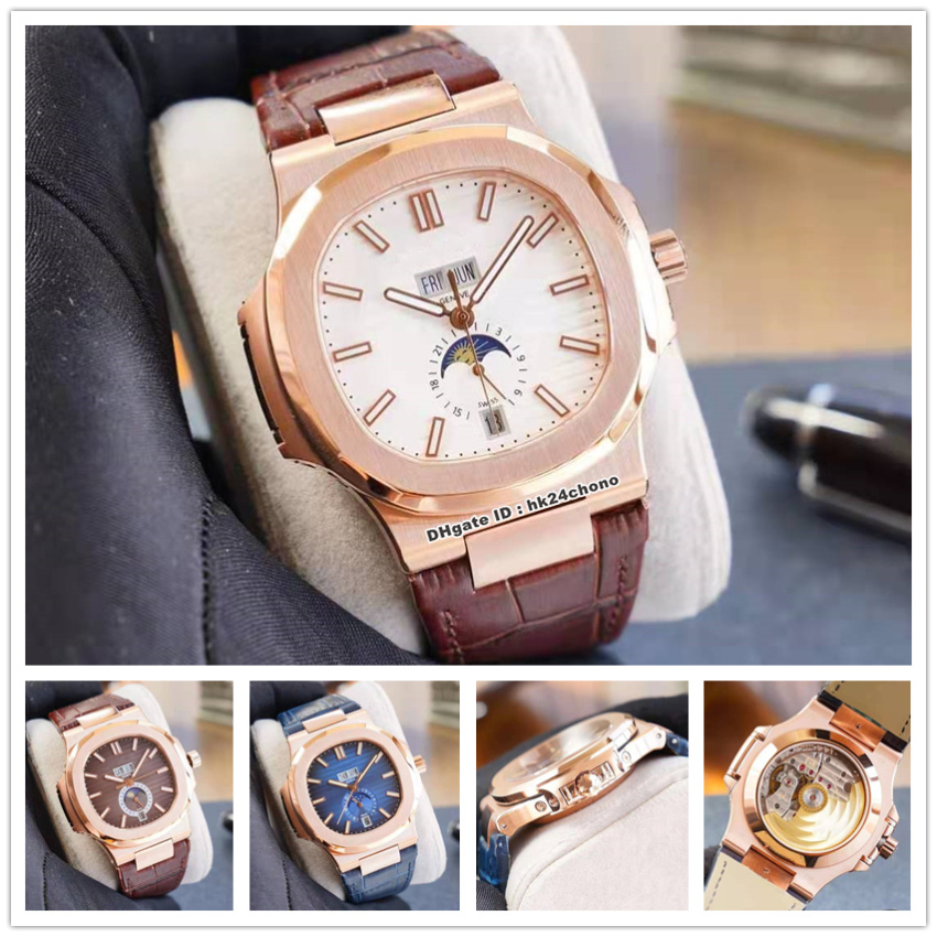 

High Quality Watches YR 5726 Nautilus Annual Calendar Rose Gold CAL.324 Autoamtic Mens Watch Blue Brown White Dial Leather Strap Sports Gents Wristwatches, Original box 1