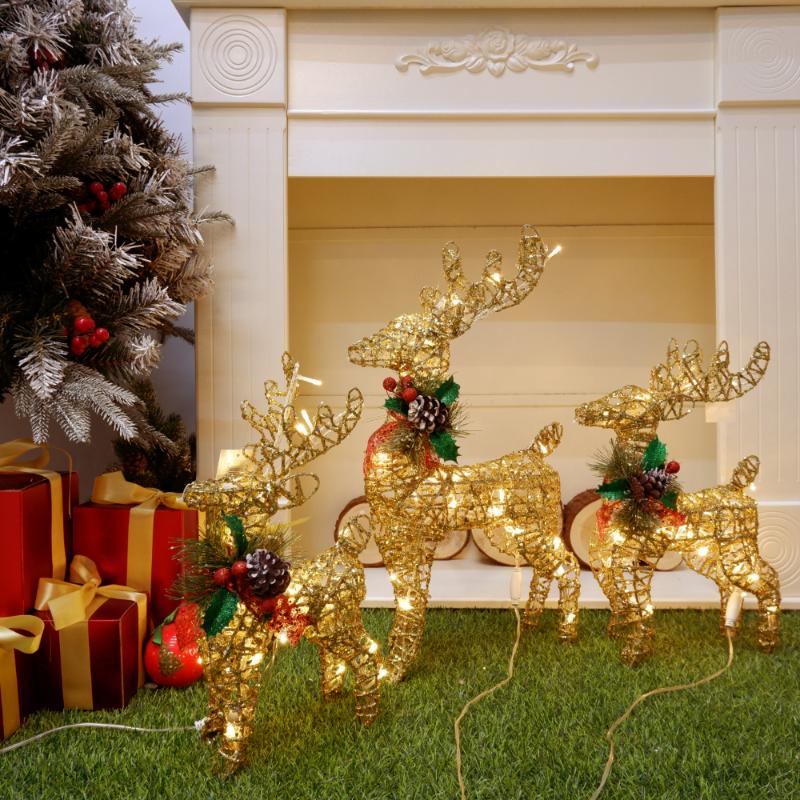 

Christmas Decorations 2022 Year Decoration Ornaments Gold Deer Elk Led Light Tree Scene Room House Navidad Decor