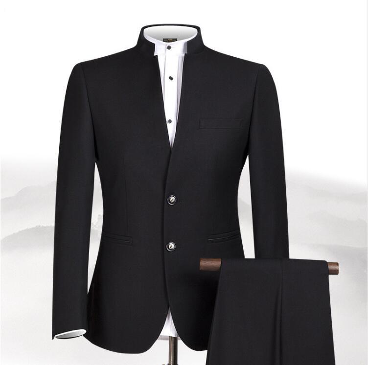 

Men's Suits & Blazers Style Men Chinese Tunic Collar Bridegroom Suit Formal Wear Dress Slim Fit Mens Groom Wedding Blazer Costume Homme, Burgundy