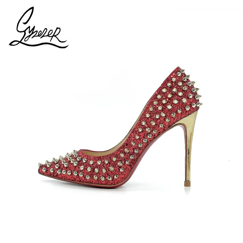 

Yuerui Red Sequins Rivet Super High Heels 12CM Sexy Pointed Stiletto Shallow Mouth Single Shoes Female Banquet Wedding Dress, Black