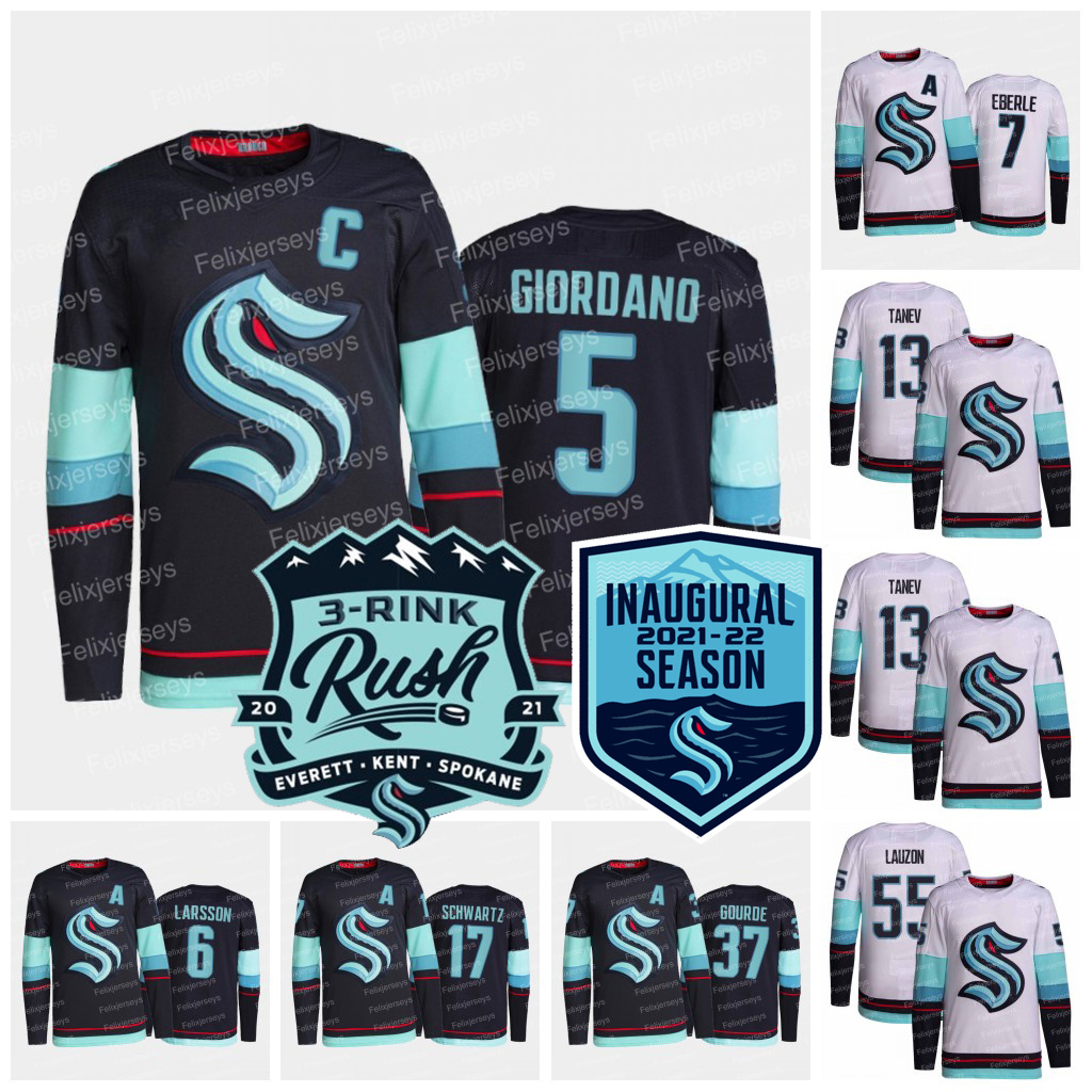 

Seattle Kraken Jersey Nathan Bastian Brandon Tanev Jaden Schwartz Joonas Donskoi Mark Giordano Jared McCann Eberle Yanni Gourde Philipp Grubauer Larsson Lauzon, Womens s-xxl inaugural patch white