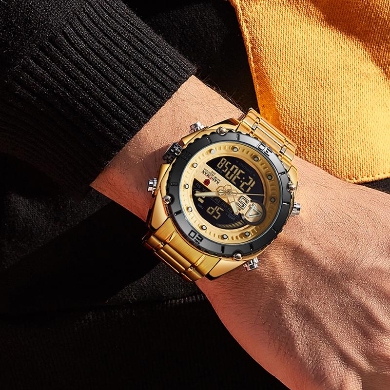 

Wristwatches Kademan Men's Watch Causal Sport Chronograph Stainless Steel Band Wristwatch Gold Luminous Light Digital Quartz Watches, K9054sws