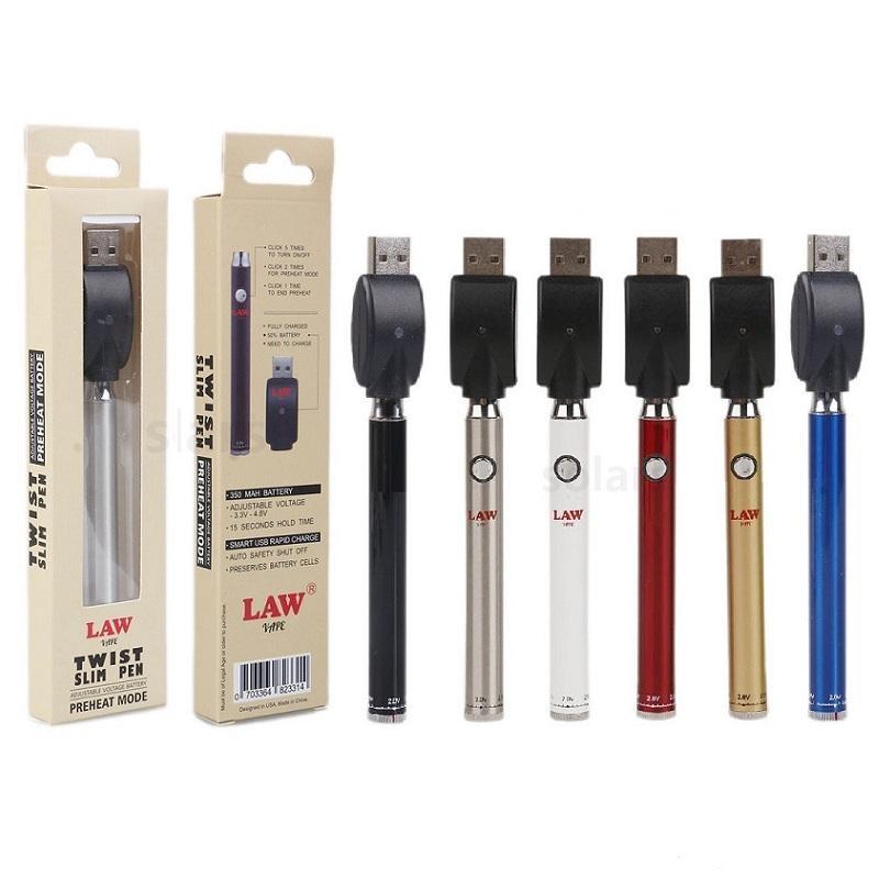 

Law Bottom Spinner Twist Battery 380mAh Preheat VV Adjustable Variable Voltage fit 510 Thread Vape Cartridges with Wireless USB Charger New Package