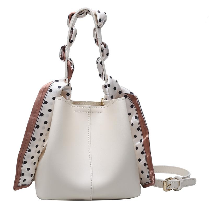 

Cross Body 2021 Style Ribbon Handbags Women Deisgner PU Leather Bucket Bag Female Luxury Crossbody Sac Femme Shoulder, White