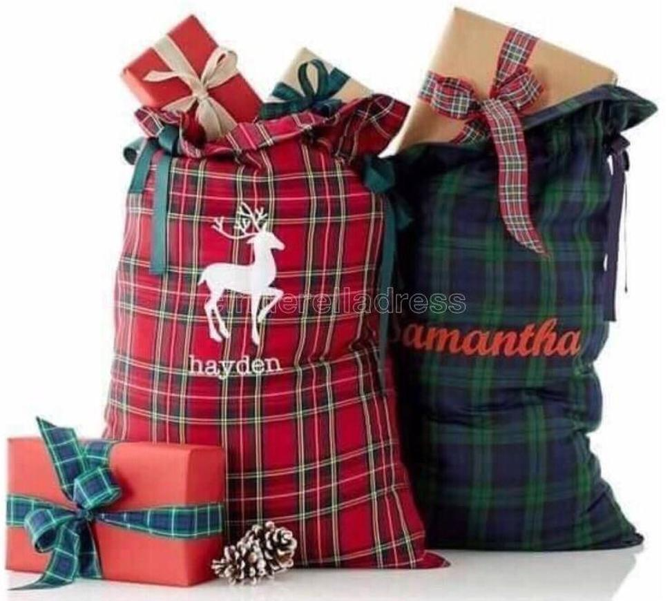 

new style plaid santa sack Christmas santa sacks for kids candy gift bag canvas santa sack plaid style X-mas gift sack gyqqq