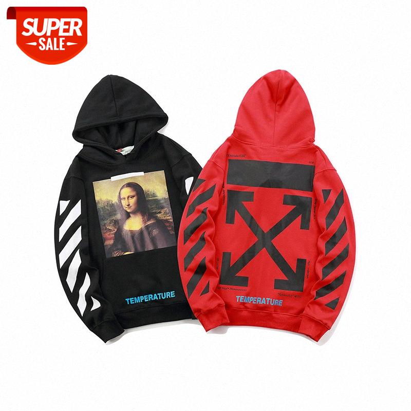 

European and American street OFF arrow diagonal stripes thin Mona Lisa sweater men women couple hooded coat #ho4X, Black