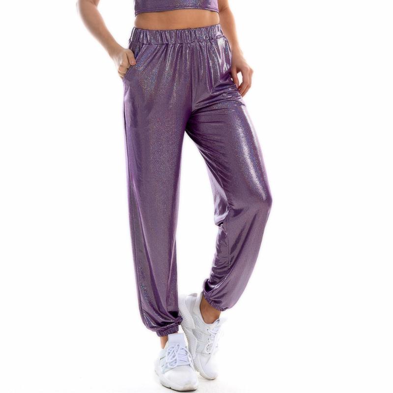 

Women' Pants & Capris Reflective Women High Waist Metallic Jogger Trousers Shiny Holographic Loose Hip Hop Dance Bottoms Streetwear, Black