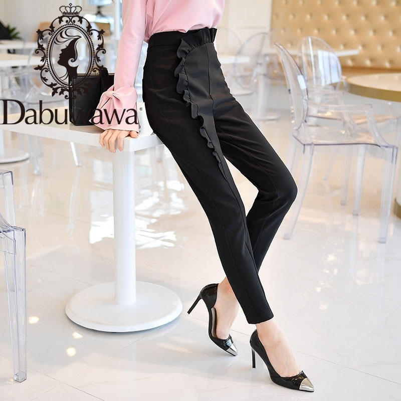 

Dabuwawa Ruffle Front Women Pants Ladies Bottoms Female Trouser Casual Spring Autumn Pencil Pants High Waist Trousers DO1ALP006 210520, Black