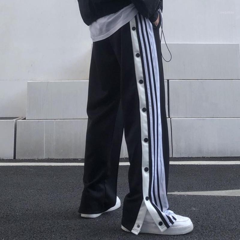 

Jogger Summer Street Hip-Hop Men'S And Women'S Sports Pants Y2k Korean Casual Button Striped Pocket Basketball Wide-Leg, Black