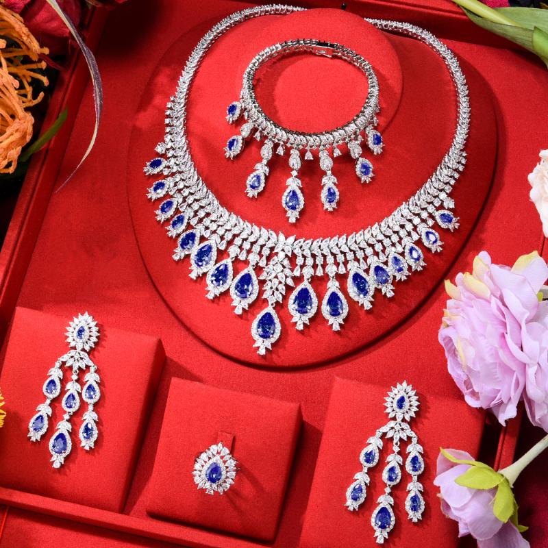 

Earrings & Necklace Blachette Luxury High Quality Zircon 4PCS Jewelry Set For Women Wedding Banquet Show Fashion Beautifully Ensemble De Bij, Silver