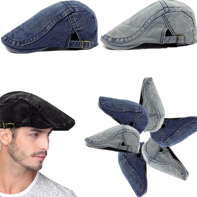 

Berets 21 Styles Unisex Beret Sboy Jeans Cap Vintage Duckbill Denim Outdoor Hats Flat Brim Caps Elastic Baseball