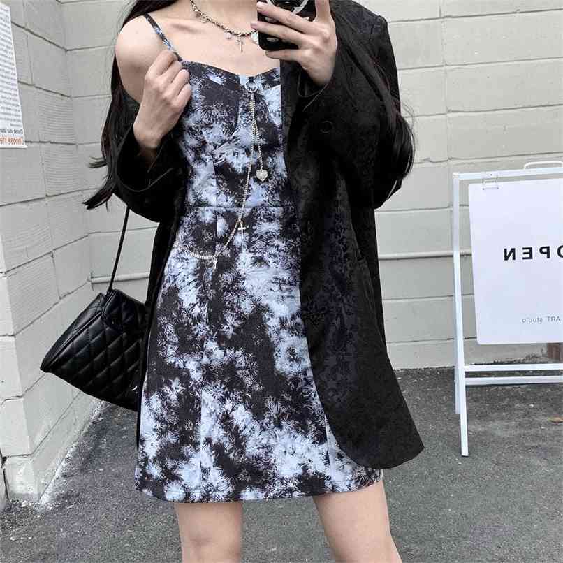 

Sexy sling dress female waist slimming printed mini skirt summer Korean fashion women's clothing 210520, The picture color
