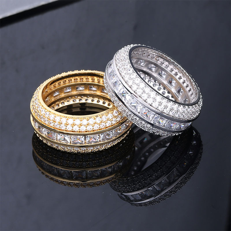 

Hip Hop Rapper Rings Men Fashion Gold Plated Rings For Male Fashion Hiphop Silver Ring Bling Cubic Zirconia Stone Men's Hollow Ring Ice Out Jewelry
