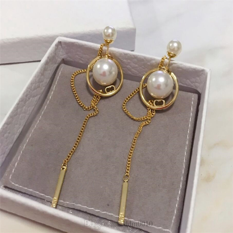 

Women Designer Tribales Ear Jewelry Dangle Classic Stainless SteelAntique Gold-Finish Metal and White Resin Pearls With Box 10, Silver