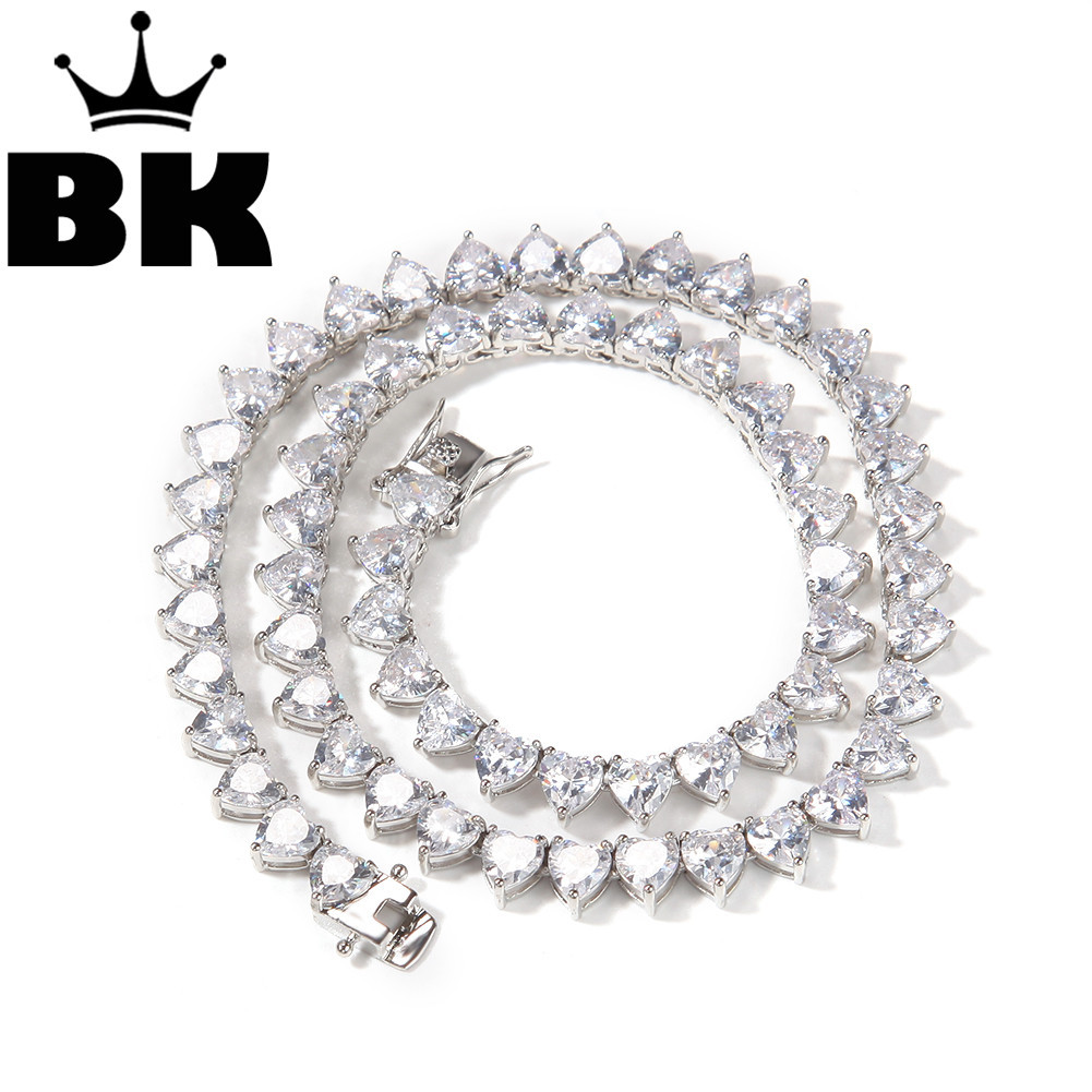 

4mm Heart Claw inlay Cubic Zircon Tennis Lovely Iced Out Hip Hop Mens Bling Pnik Stone Tennis Necklace 18inch 20inch24inch X0509