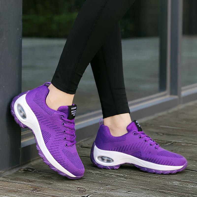 

Top Quality Women's fashion running shoes cushion sneakers red purple black spring cross-border fly weaving breathable trendy net rocking casual, A2