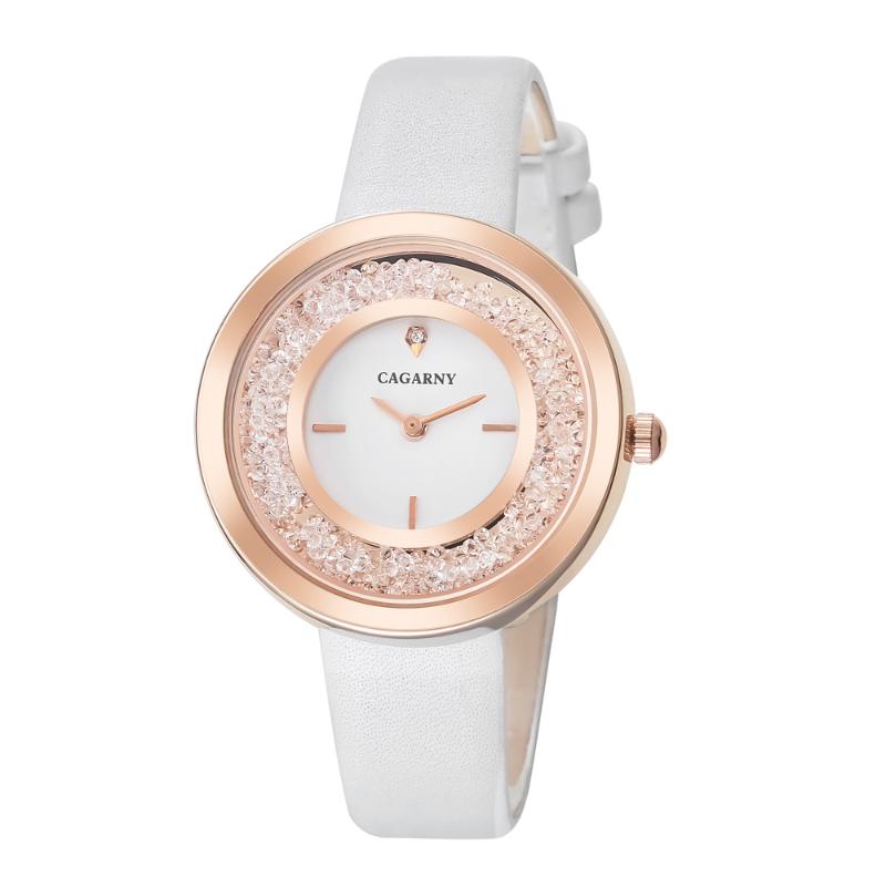 

Wristwatches Fashion Bling Diamond Watch For Women Cagarny Womens Quartz Watches Female Clock Leather Strap 2021