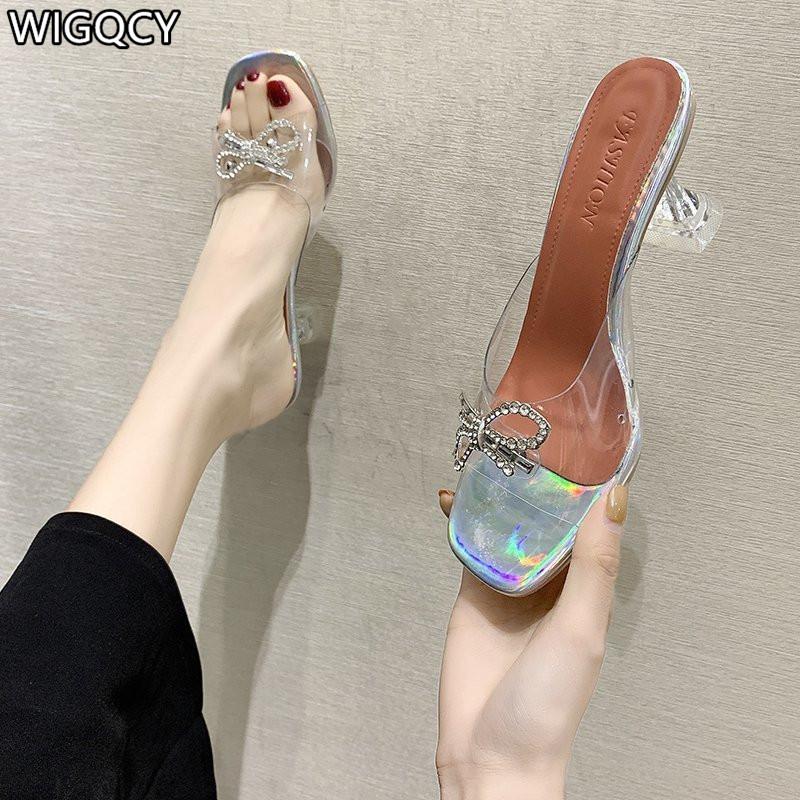 

Candy Colors Women Pumps Elegant Pointed Toe Slingback Summer Office Women's Shoes Fashion Bowknot Rhinestone High Heel Slippers, Black