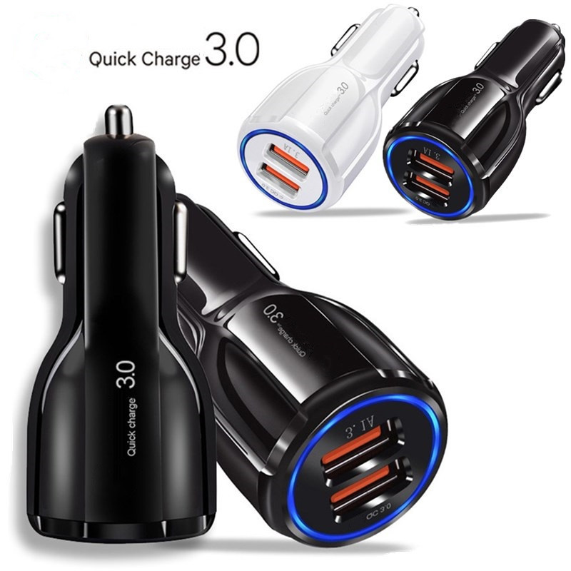 

Fast Quick Charge 5v/9v/12v 3.1A Dual Usb Ports Auto Power Adapter Car Charger For Samsung S10 Note 10 Htc Android phone gps pc
