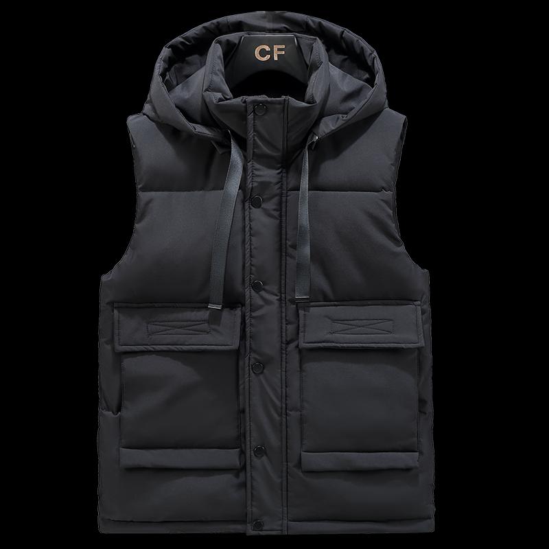 

Men's Vests Korean Trend Autumn Winter Down Cotton Campshoulder Casual Sleeveless Jacket Coat Boys' Youth Vest, Black