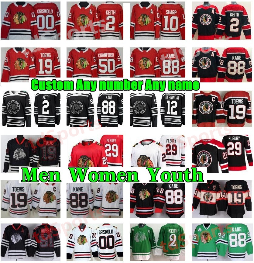 

Reverse Retro Chicago Blackhawks Jersey Hockey 29 Marc-Andre Fleury 2 Duncan Keith 19 Jonathan Toews Patrick Kane Crawford Alex DeBrincat Kirby Dach Clark Griswold, As shown in illustration