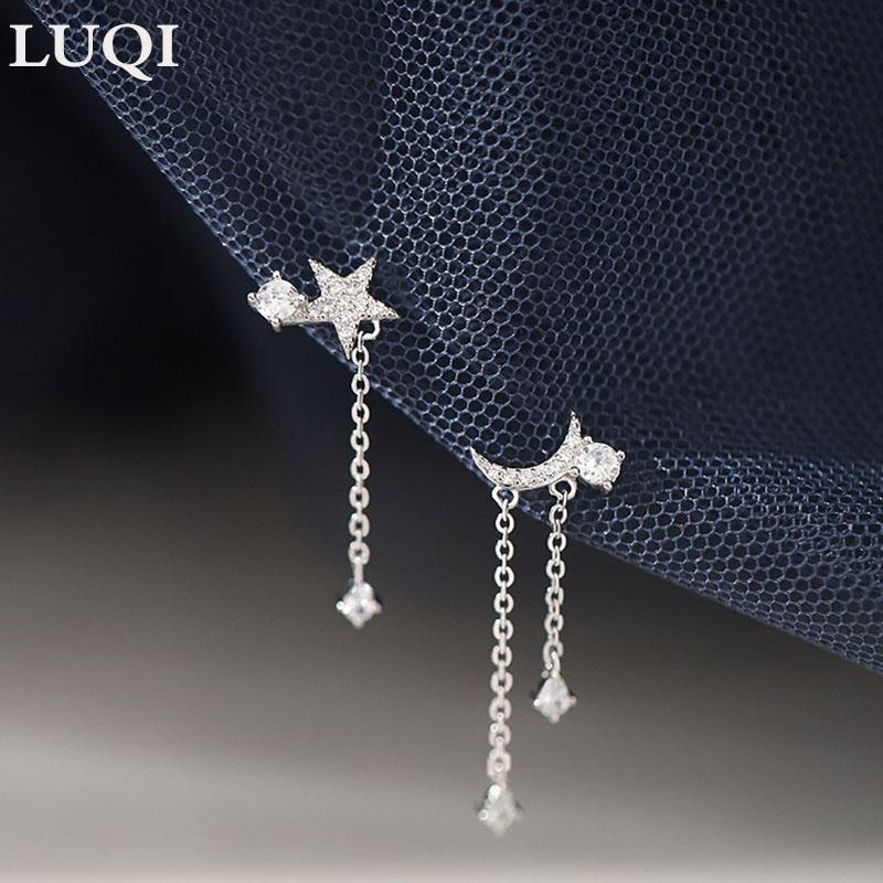 

Stud Fashion Women's S925 Silver Plated Platinum Star Tassel Chain Zircon Temperament Earrings YMD, Golden;silver