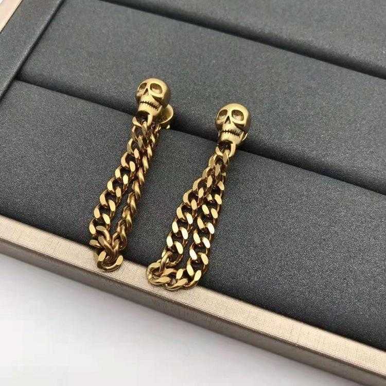

Skull Chain Earrings long clavicle Chain Earrings temperament Earrings 925 silver needlek