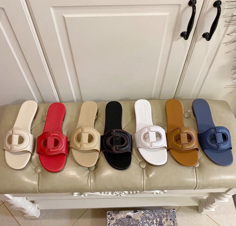 

Fashion designer sandals ladies slippers high quality genuine leather D letter flip flops black red