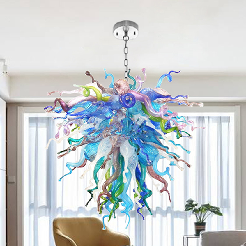 

Modern Lamps Creative Crystal Hand Blown Multi Color Glass Murano Chandelier Elegant Chandeliers Lights 80 By 90cm Pendant Lighting for House Decoration
