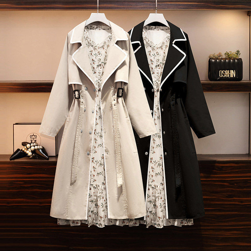 

Two Piece Dress Female mid-season dress, two pieces, loose, long sleeve, casual, floral, jacket, spring and autumn OM23, 1# shoe box