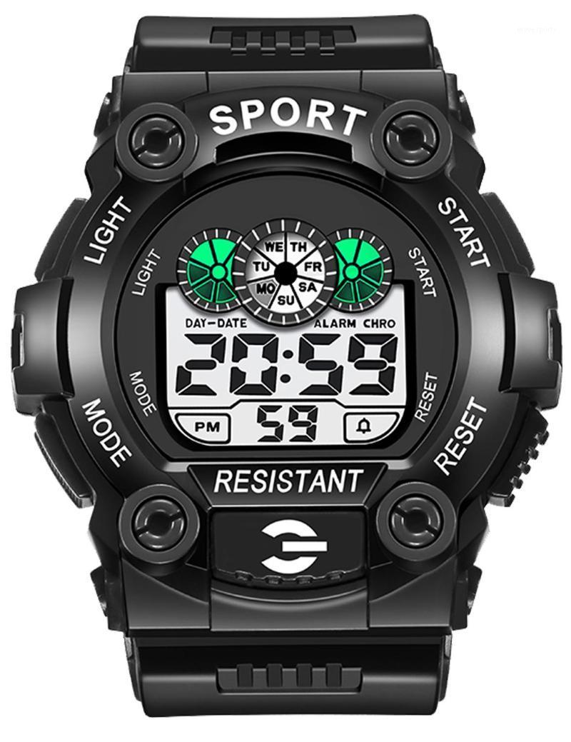 

Wholesale Price Multifunction Digital LED Men Watches Waterproof Sports Black Rubber Strap Man Watch With Alarm/ Date P2032 Wristwatches, Blue