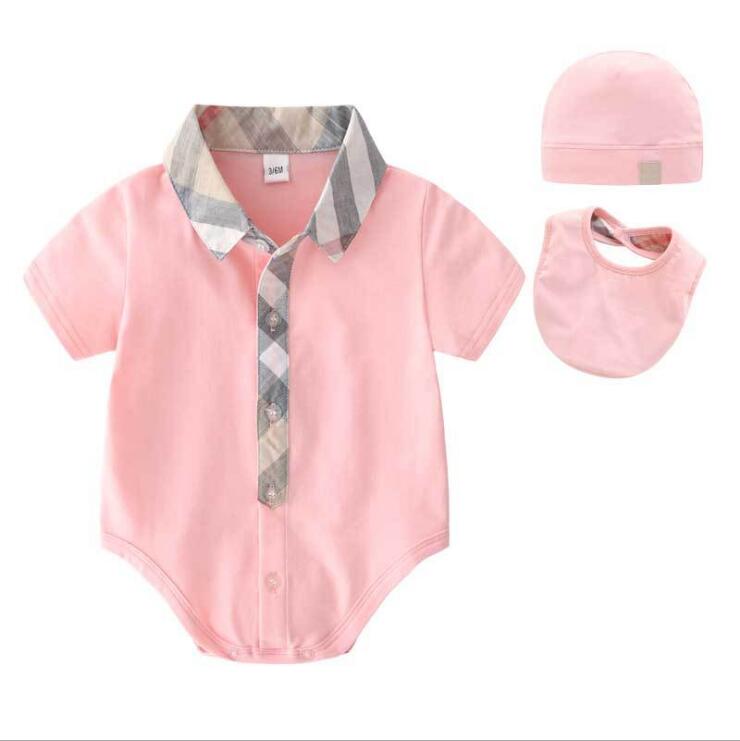 

Cute Summer Baby Shirt Rompers+Hats+Bibs 3pcs Set Infant Boys Girls Short Sleeve Jumpsuits Toddler Newborns Onesies Kids Romper Clothes 0-24 Months, Pink