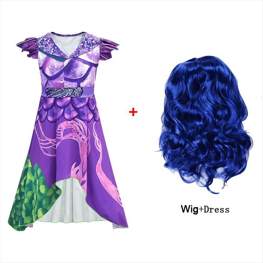 

Descendants 3 Costume For Girl Dresses Teen Halloween Carnival Disguise Evie Mal Kid Wig Cosplay Frock Festive Child Up Cloth, Pink