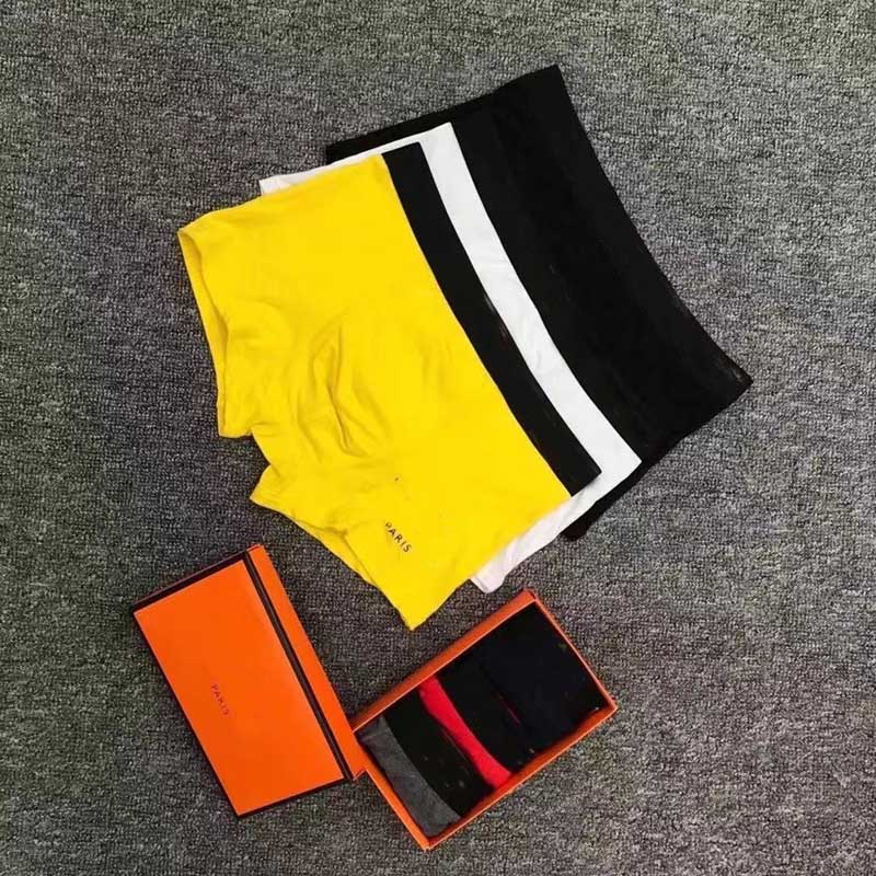 

2021 Designer Brands Underpants Sexy Classic Mens Boxer Casual Shorts Underwear Breathable Cotton Underwears 3pcs With Box, Yellow