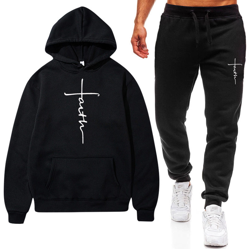 

Sports men's hoodie + pants suit Jesus 2 pieces of autumn running sportswear sweatshirt suit workout clothes men's sports suit  C0401, Gray