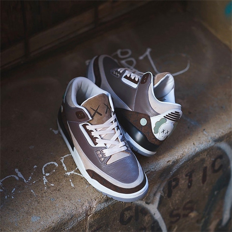 

New kaws x 3s men Basketball Shoes Jumpman 3 Fashion Brown White trainers sports sneakers Size US 7-13