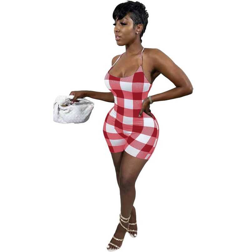 

Skinny Biker Shorts Jumpsuits Womens Outfits Black Girl Streetwear Classic Plaid Printed Bodycon Playsuit 210525, Yellow