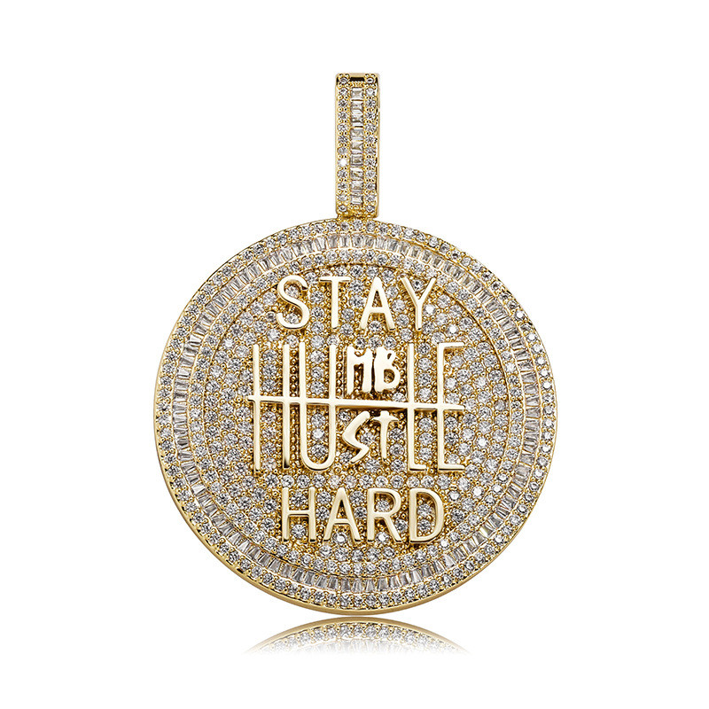 

Iced Out Round Shape Diamond Pendant Necklace Letter Saty Hard Gold Silver Plated Mens Bling Hip Hop Jewelry