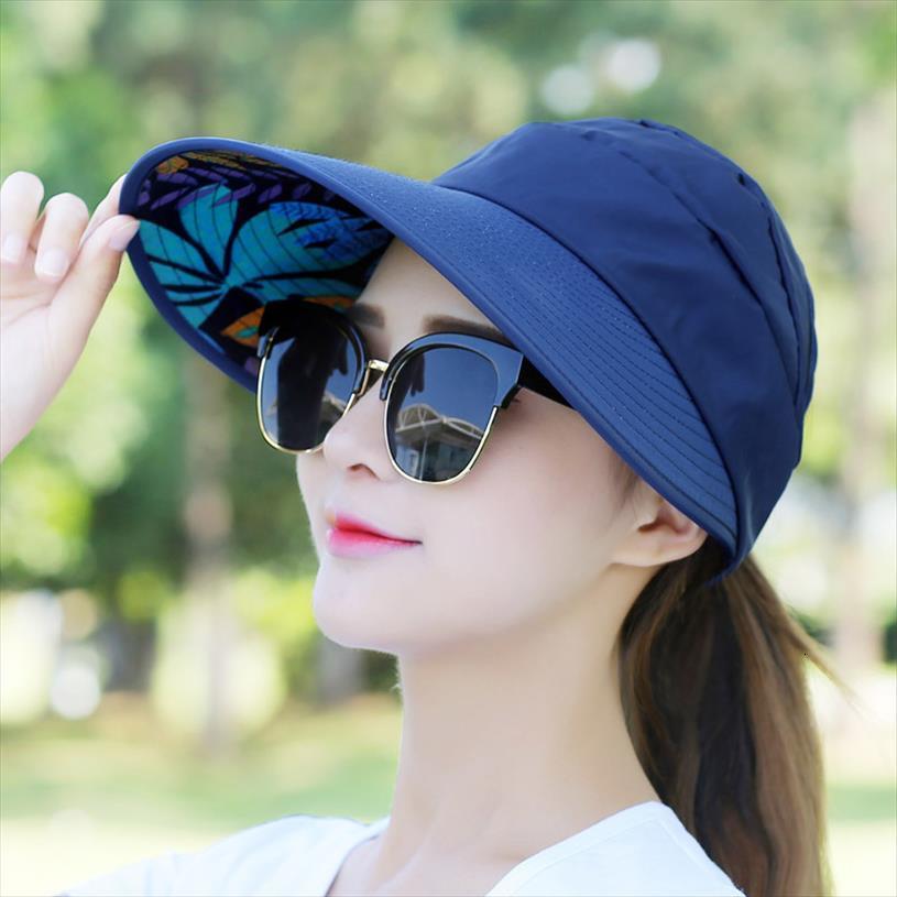 

summer sun hat for women adjustable wide brimmed beach uv protection panama cap outdoor sports fishing driving caps, Blue;gray