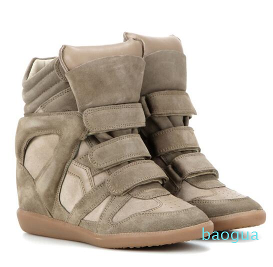 

-Box Shoes Isabel Bekett Leather And Suede Fashion Designer Classic Marant Genuine Leather Height Increasing Shoes, As pic