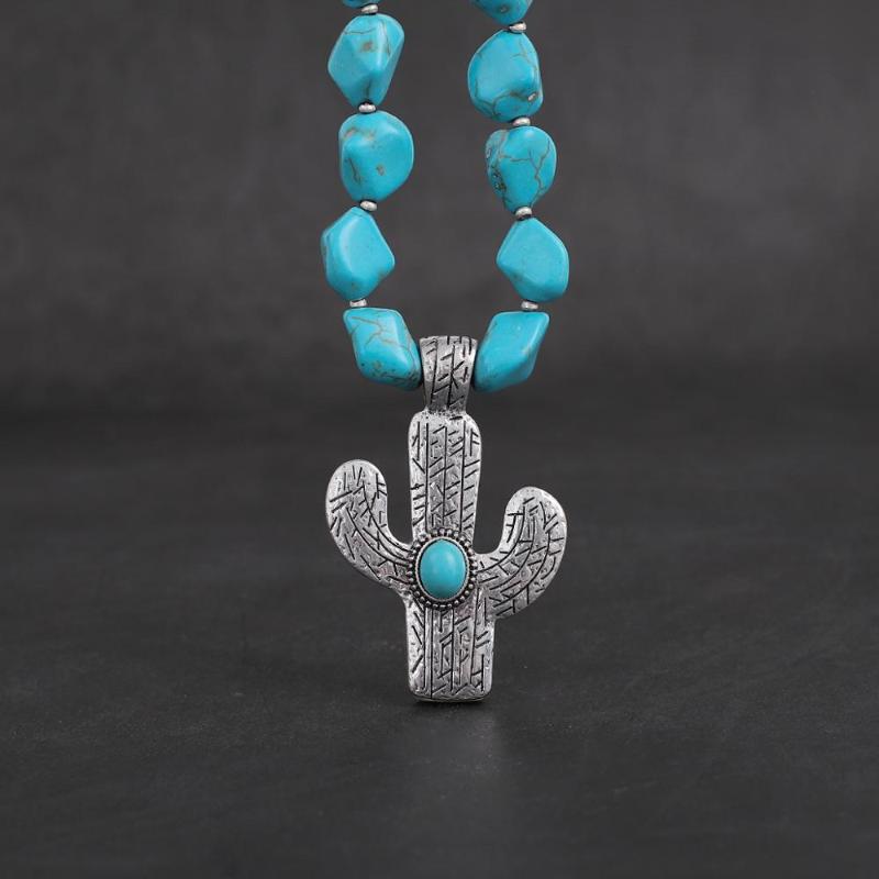 

Pendant Necklaces Amaiyllis Bohemia Cactus Necklace Irregular Stone Beads Strand Sweater Chain Long Bead, Silver