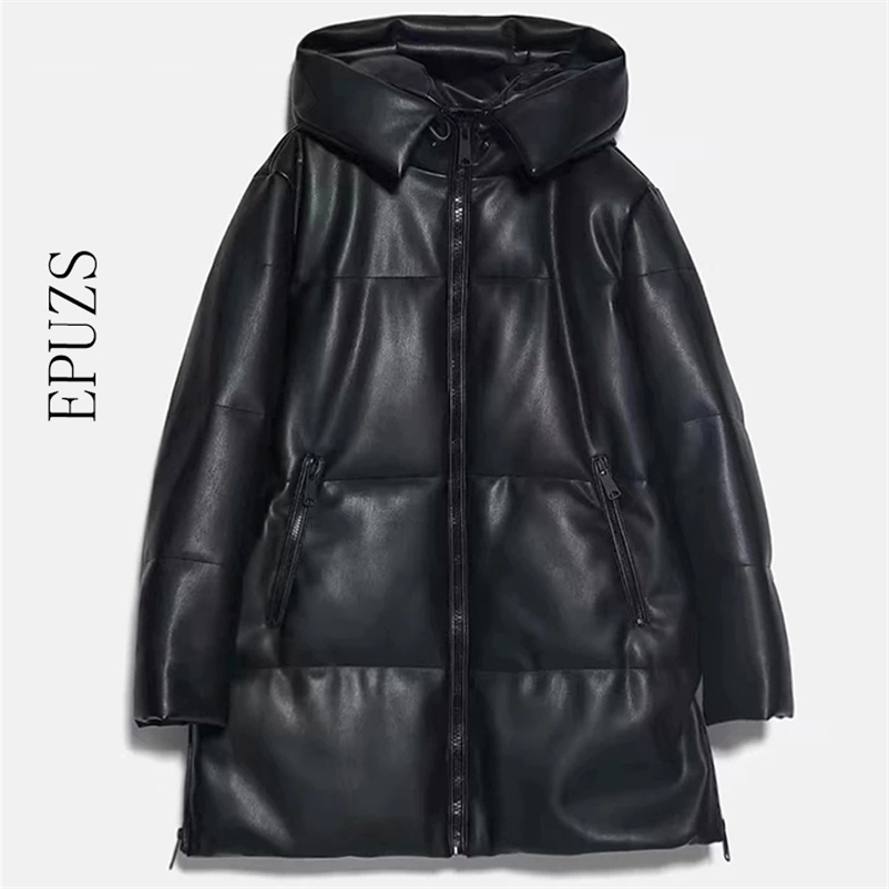 

Winter Thick Warm Oversize Faux Leather women Hoodie coat Zipper Long Jacket Coat Female Outwear ZA Casual Loose Overcoat 210521, 2 h