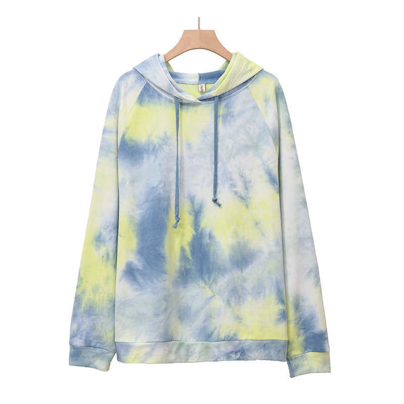 

Cotton Tie Dye Print Women Hoodies Fashion Casual Loose Long Sleeve Thick Oversized Streetwear Sweatshirts M30629 210526, Color 5