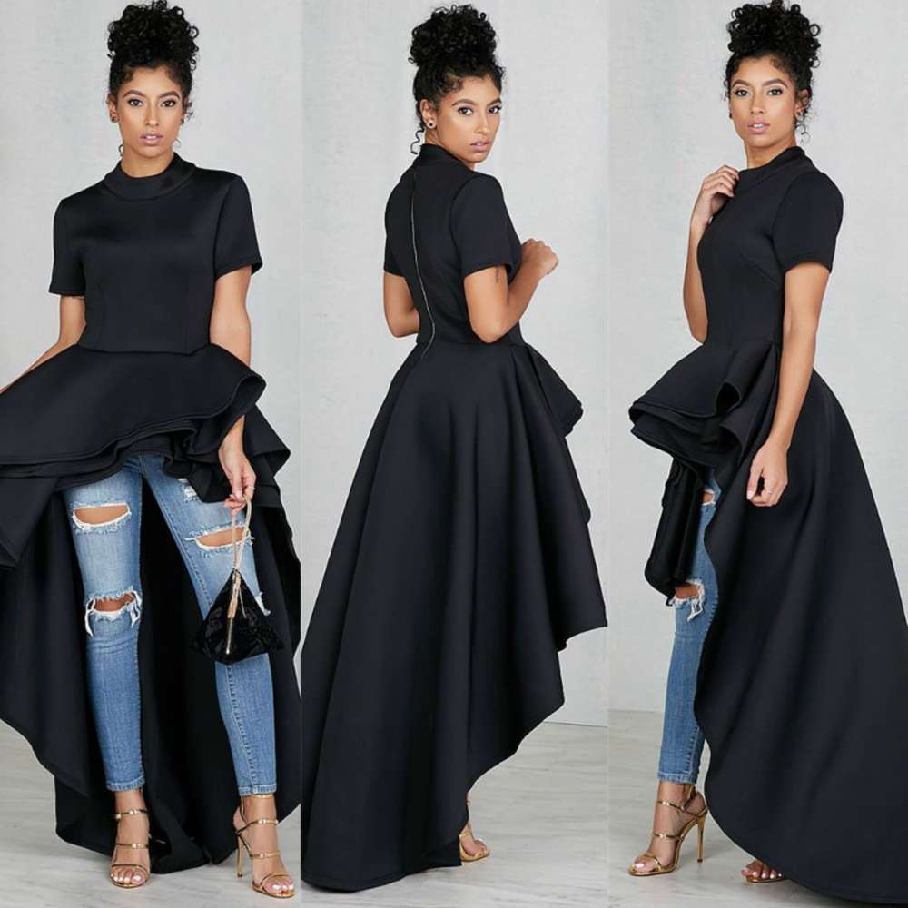 

Summer Sexy Asymmetrical Bodycon Club Women Elegant Party Dresses Runway High Low Peplum Top Ruffle Dress Casual Streetwear Vestidos, Black;gray