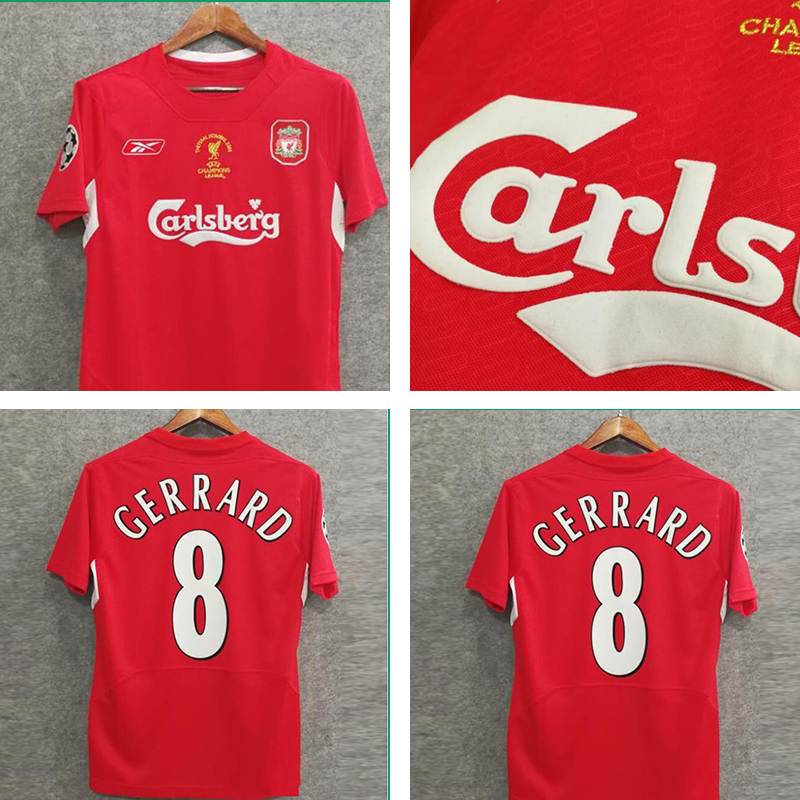 

04 05 Istanbul Retro Soccer Jersey #8 Gerrard Steven 2005 Smicer Alonso Hamann Champion Football Shirts Vintage Calcio MAGLIA Maillot, Red