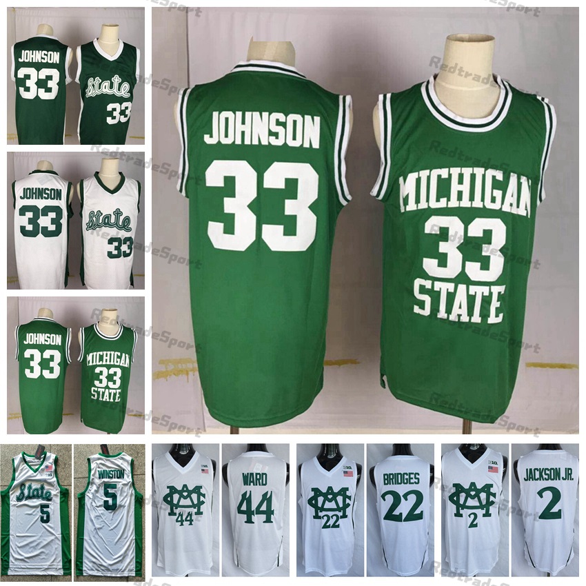 

Vintage Michigan State Spartans College Basketball Jerseys Green 33 Johnson 22 Miles Bridges 2 Jaren Jackson Jr. 44 Nick Ward 5 Cassius Winston Stitched Shirts, White5