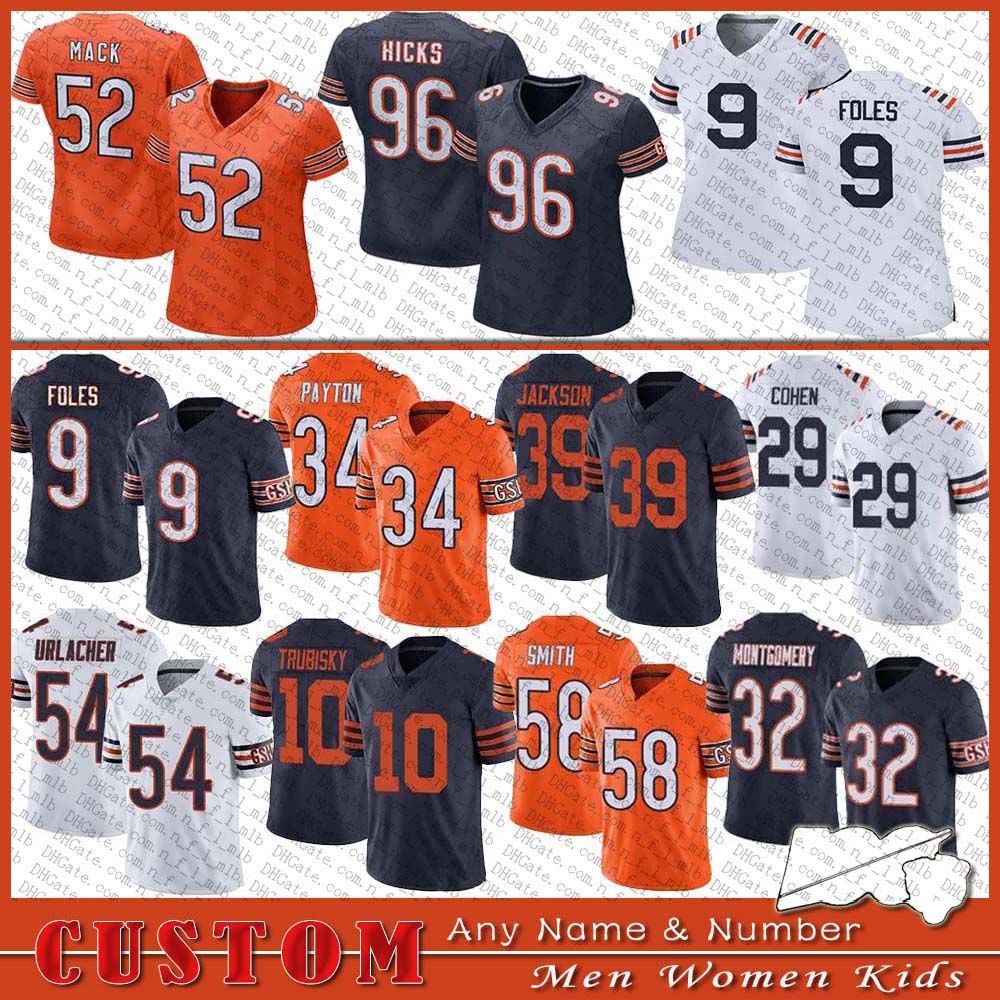 

14 Andy Dalton Football Jersey 26 Damien Williams 52 Khalil Mack 34 Walter Payton 54 Brian Urlacher 39 Eddie Jackson 10 Trubisky Custom Men Women Kids Chicago Bear, Shown