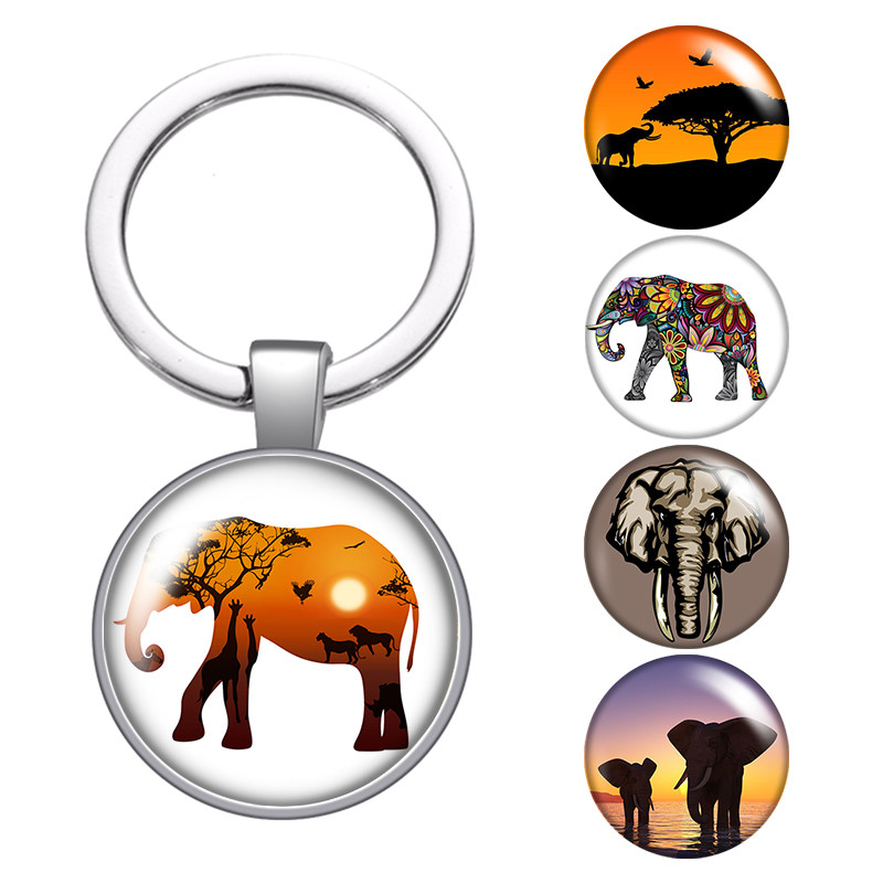 

Elephant Love Animals Patterns Glass Cabochon Keychain Bag Car Key Rings Holder Charms Silver Plated Key Chains Men Women Gifts